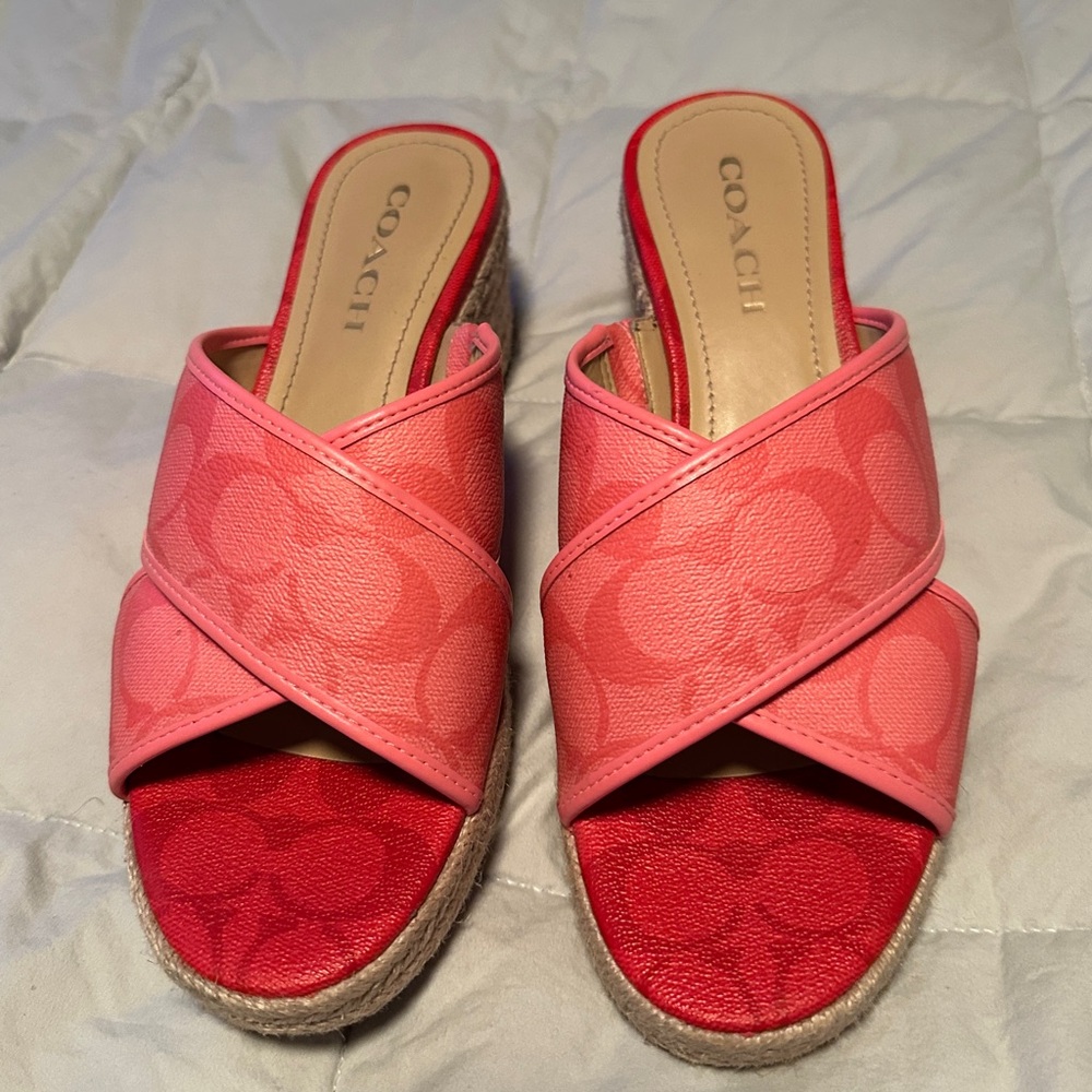 Coach Pink Crossband Espadrille Slide Sandals